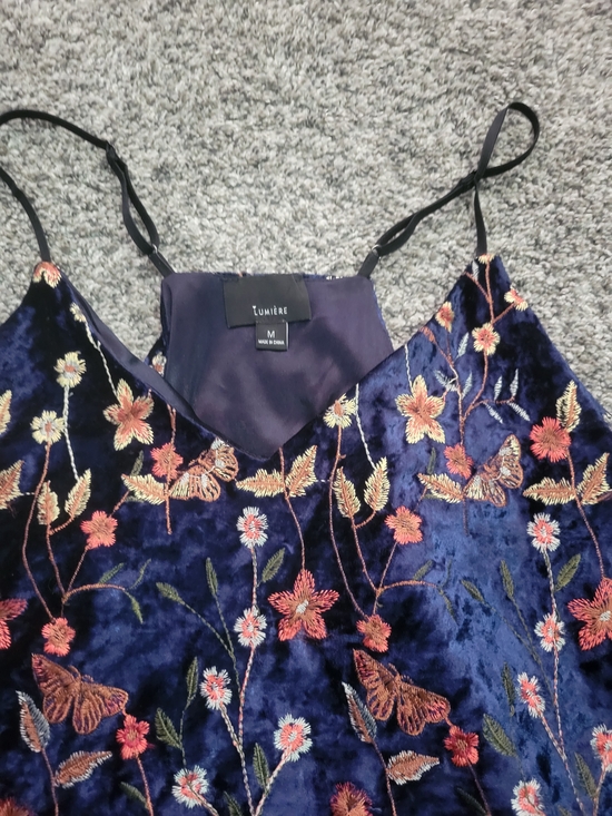 Floral Embroidered Navy Velvet Cami Top - Picture 10 of 12